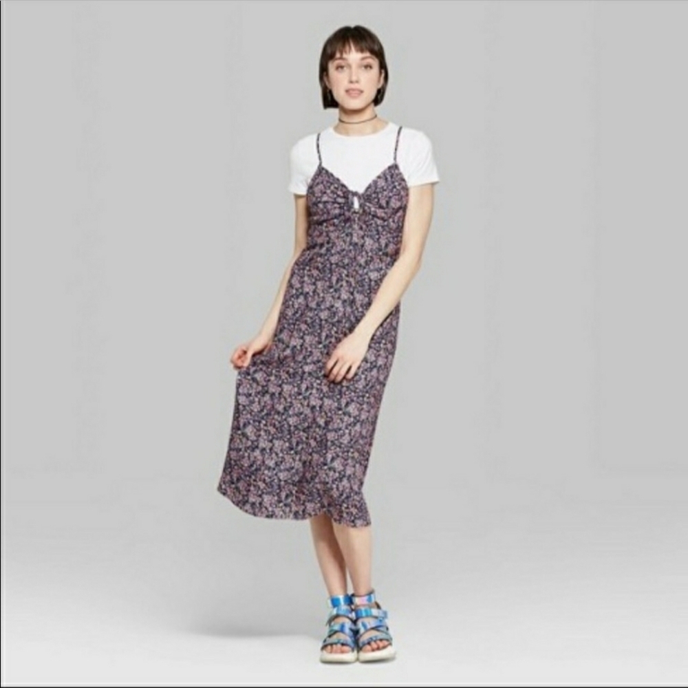 Spaghetti Strap Black Floral Slip Dress